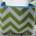 Reversible Organizer Fabric Chevron Lime Green ZIg Zag with Turquoise lining Bin Basket Storage