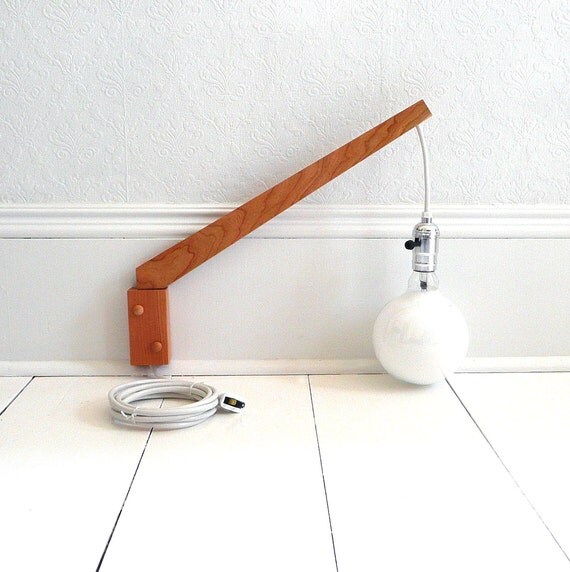 RESERVED Pair of Handmade Cherry Wood Modern Wall Lights