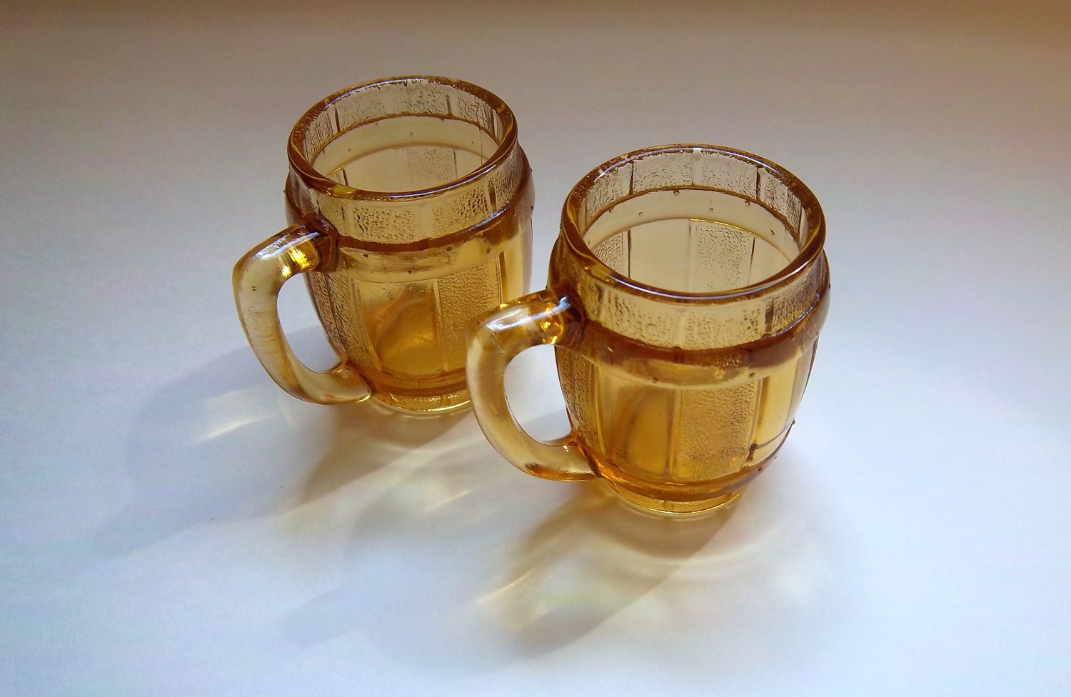 Vintage Amber Glass Barrel Shot Glasses 1960s