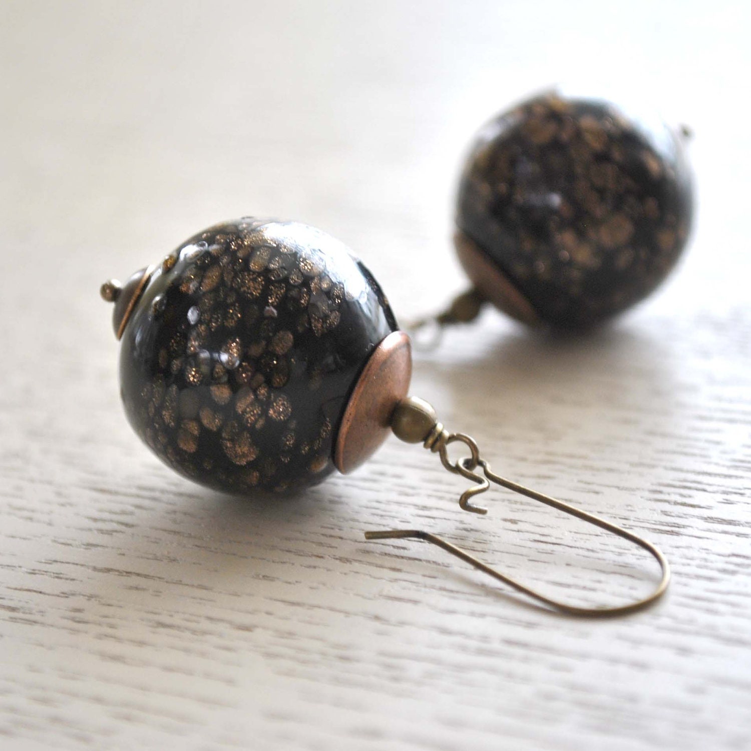 Large Black Glitter Ball Earrings Long Dangle