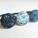 Fabric Covered Button Ponytail Holders - Blue Florals - Set of 3 Hair Elastics