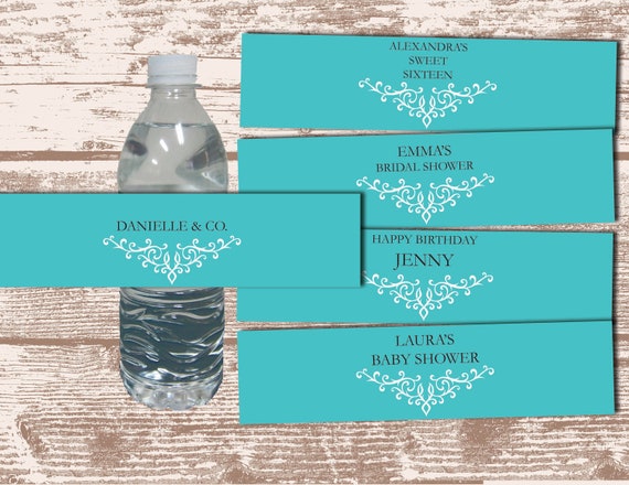 PRINTABLE PDF Wedding/ Bridal Shower Robins Egg Blue Personalized Water Bottle Wraps Il_570xn