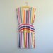 Bright Rainbow Stripe Carnival Dress Peplum Waist Vintage 80s M/L