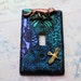 Fox and the Golden Bird, 2, one of a kind, light switch cover, green, blue, purple, copper, gold