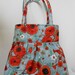 Pleated Hobo Shoulder Everyday Bag - Large Poppies in Teal