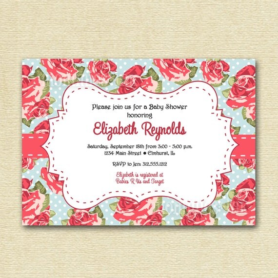 Vintage Cottage Roses Baby Shower Invitation - PRINTABLE INVITATION DESIGN Il_570xn
