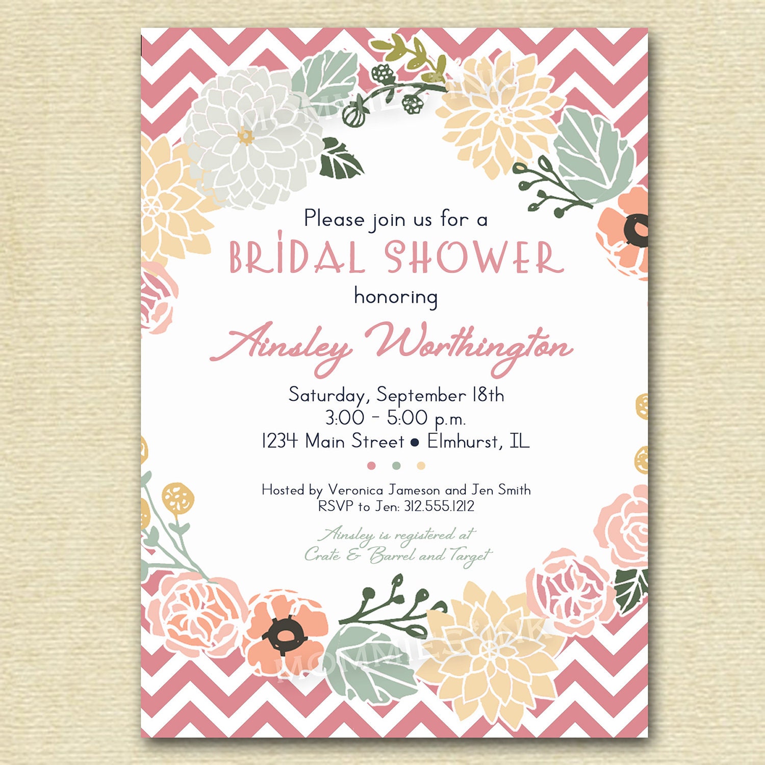 Flower Wreath Bridal Shower Invitation Flower Invitation