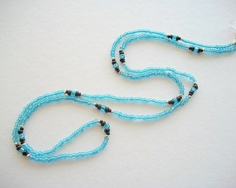 Eyeglass Necklace Blue Beaded Lanyard with Crystal Light Blue Lined Beads