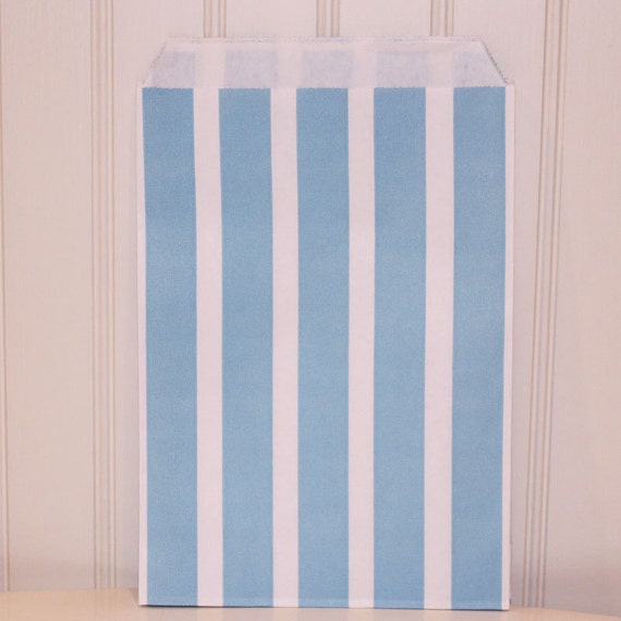 Paper Bags, 24 Pastel Blue Vertical Stripe Favor Bags, Party Favor Bag, Blue Paper Bags, Bakery Bag, Packaging Bag, Baby Shower, Candy Bags Il_570xn