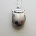 Silver ladybug pocket watch pendant necklace on long silver chain, upcycled jewelry