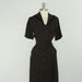 1940s Dress - Vintage Flecked Brown and Black Asymmetric Bodice Button Front Dress