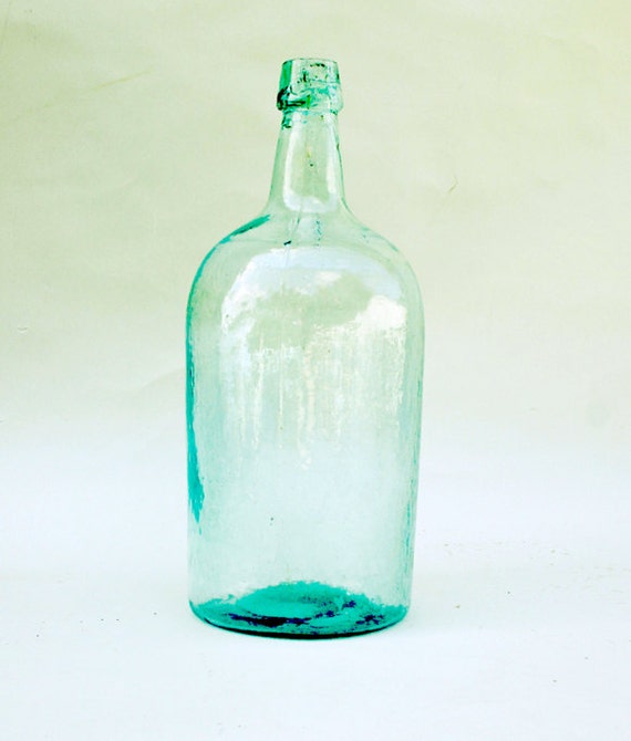 Vintage Aqua Glass Bottle / 1 Gallon Blue Green Bottle