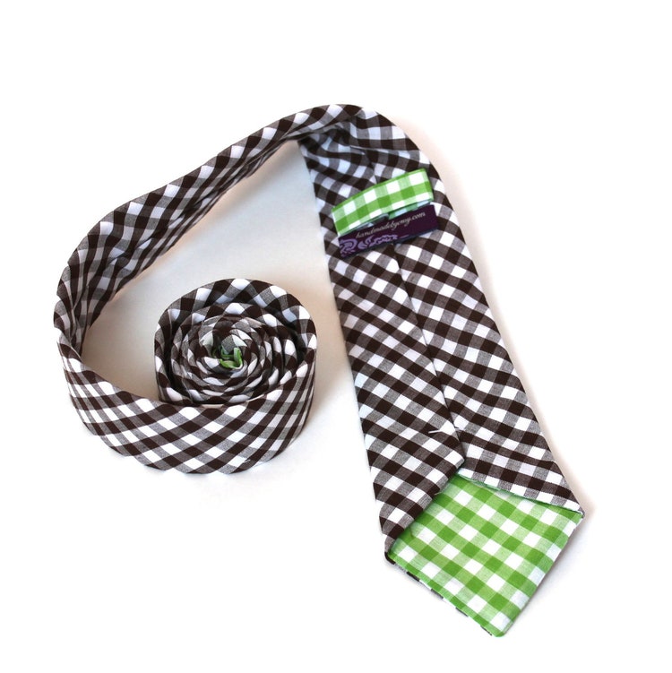 Men's Tie Chocolate Brown Gingham by HandmadeByEmy on Etsy