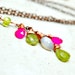 Gemstone Cluster Necklace, Peridot Rainbow Moonstone and Chalcedony on Copper, Y Necklace Organic Ombre Cascade