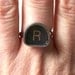 vintage typewriter key ring letter R black silver statement ring mid century modern retro fashion unique initial personalized cocktail ring