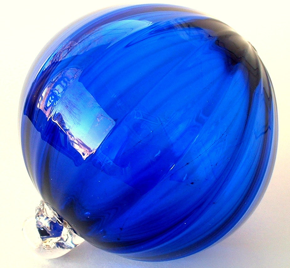 Hand Blown Glass Christmas Ornament Cobalt Blue Round 8726