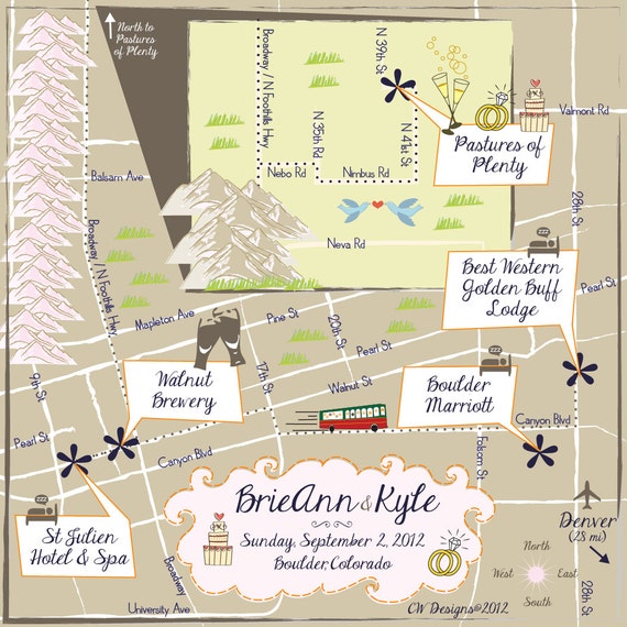 Custom Wedding Map Infographic Boulder Colorado choose