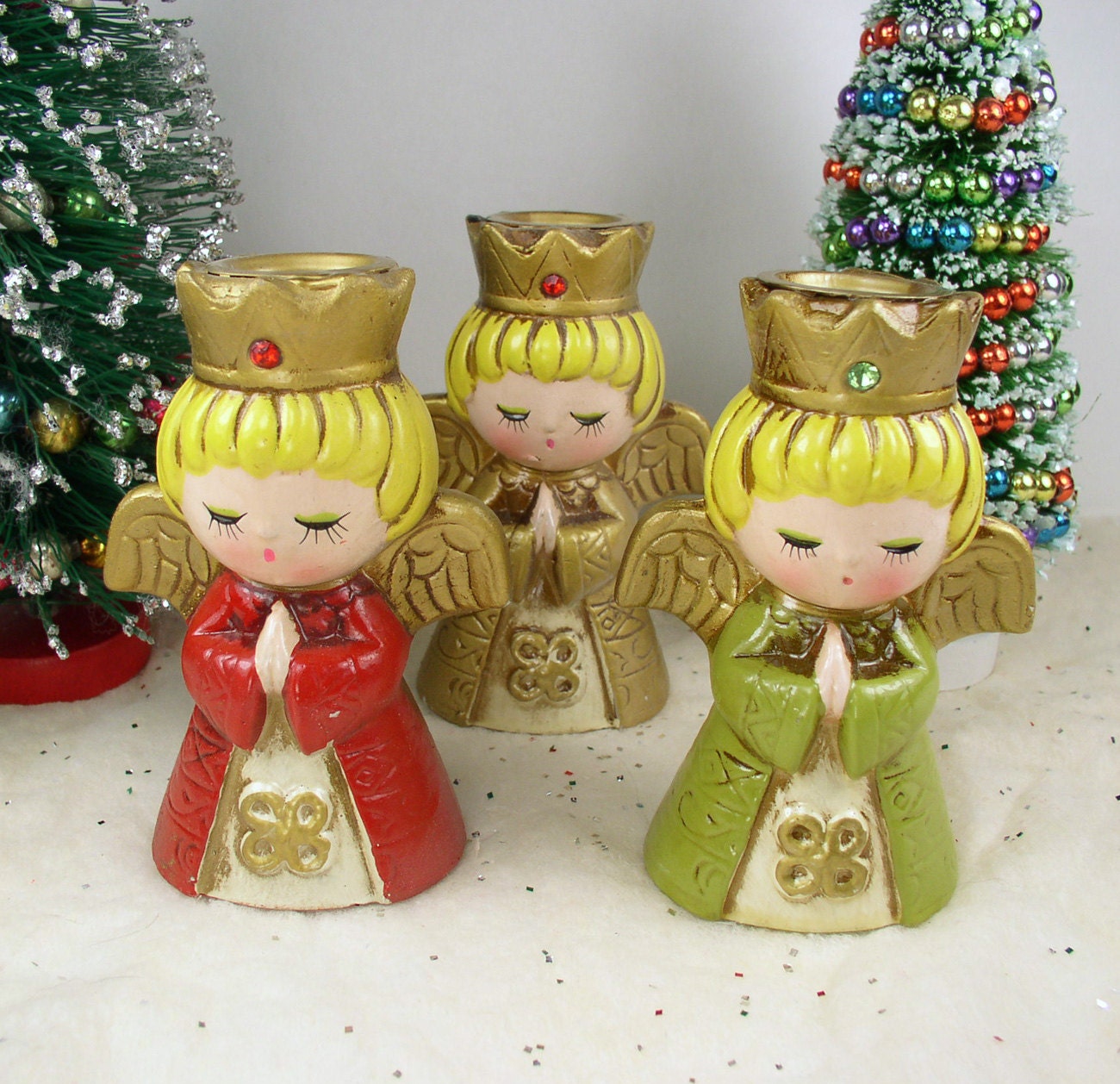 3 Jeweled ANGEL Vintage Christmas Candle by HolidayKitschklatsch