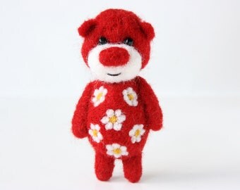 Bright red pocket bear with cammomiles 36