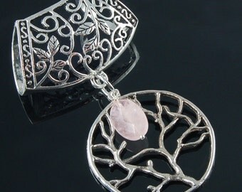 Scarf Pendant - Silver Tree of Life with Rose Quartz Scarf Jewelry