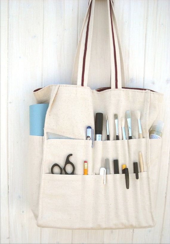 Artist bag, organized tote, multi pocket, crafter bag