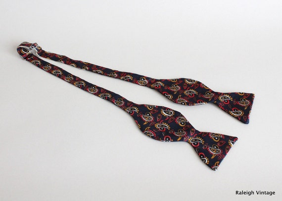 Vintage 1960s Bow Tie : 60s Paisley Silk Self Tie Bow Tie Men