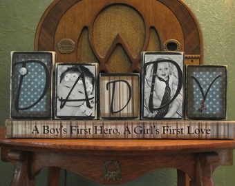 Daddy Photo Block, Customized Daddy Sign Word Blocks with Pictures, Dad Sign, Father's Day Gift, Daddy Photo Gift, Birthday Gift for Dad