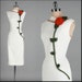 Vintage 1950s Dress . White Ivory Linen . Rose . Wiggle . M . 2065