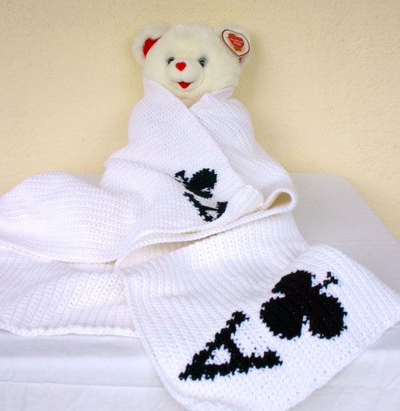 Crocheted afghan ace of clubs blanket white by lovinghandscrochet