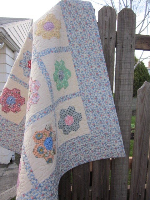 RESERVED FOR SAMANTHA Hexagon Flowers Baby Quilt