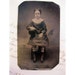 antique tintype photo - girl with STRIPED STOCKINGS - sitter - late 1800s, ferrotype - tt275