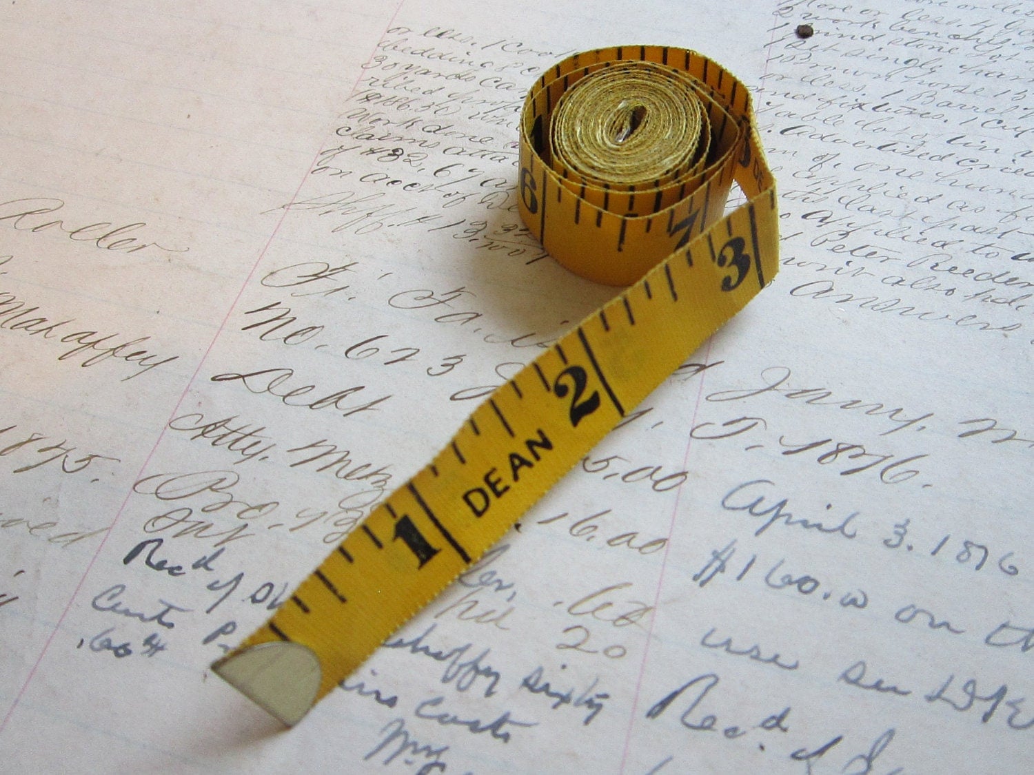vintage fabric tape measure yellow DEAN 60 inches
