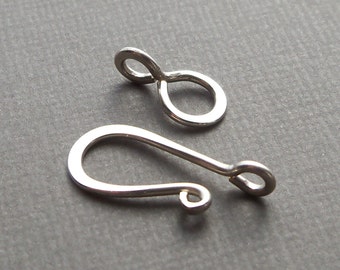 Two large handmade sterling silver hook and eye clasps, Artisan Clasp