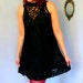 80s black lace mini dress sleeveless swirl pattern sexy club goth a line size medium