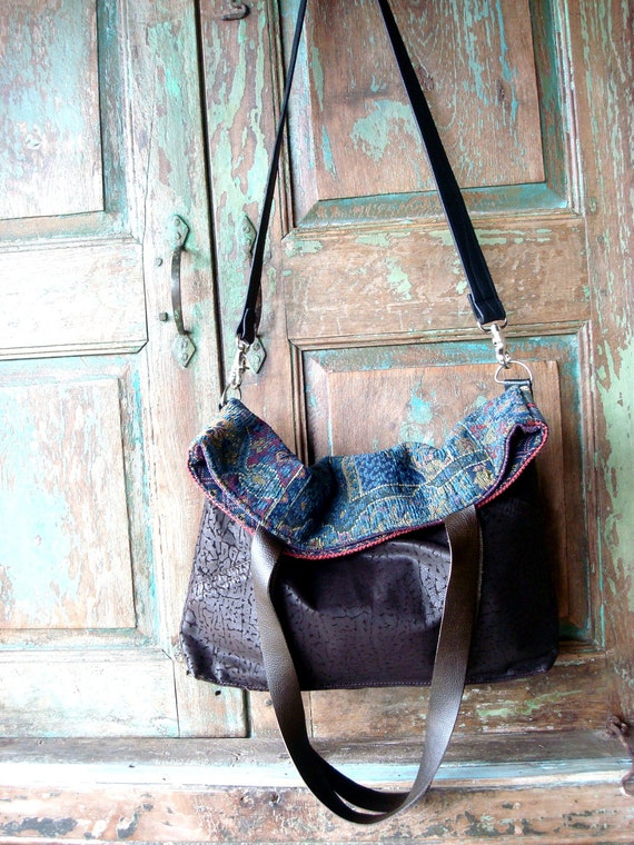 Handmade leather and fabric Purse with Detachable by VintageChase
