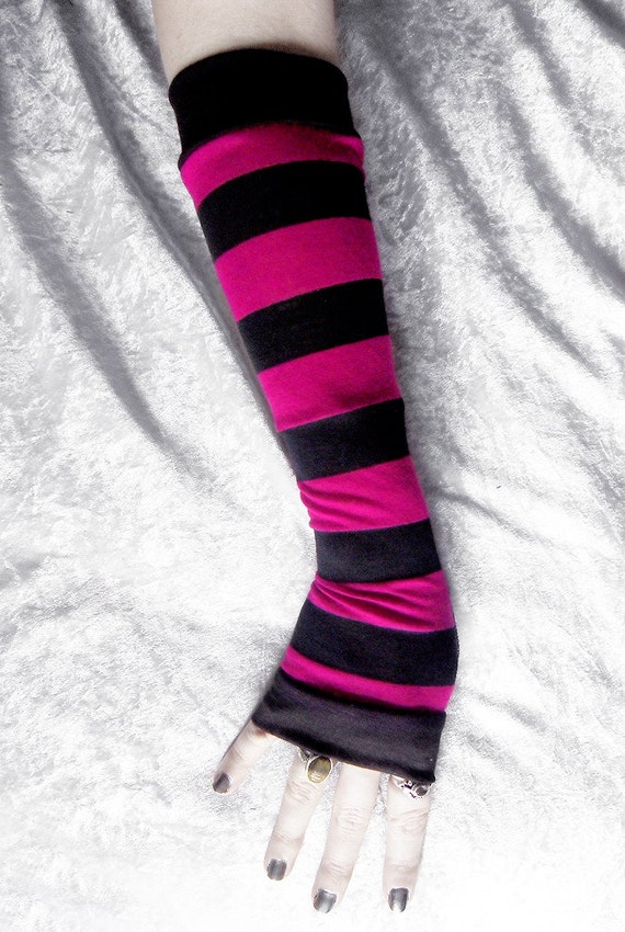 Flame's Embrace Arm Warmers Magenta Pink & Black Stripes