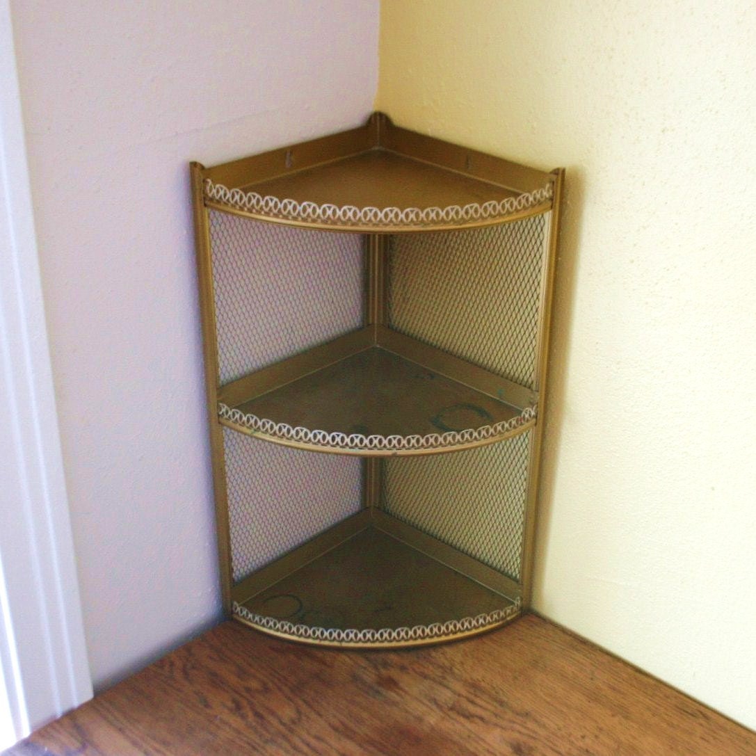 Mid Century Ornate Metal Corner Shelf
