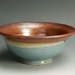 Handmade white stoneware brick red and soft blue ice cream, cereal, soup bowl - 592