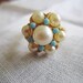 Vintage Gold Tone Avon Ring with Faux Pearls and Faux Turquoise