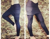 Eco winter leggings with built in pocket skirt in bamboo- yoga pants BLACK TERRY