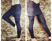 Eco winter leggings with built in pocket skirt in bamboo- yoga pants BLACK TERRY