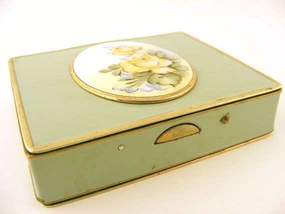 Vintage Cigarette Case Double Sided Aqua Green Enamel Floral Medallion