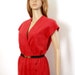 1980s Wiggle Dress / 80s RED Suedecloth Faux Wrap Dress / Medium