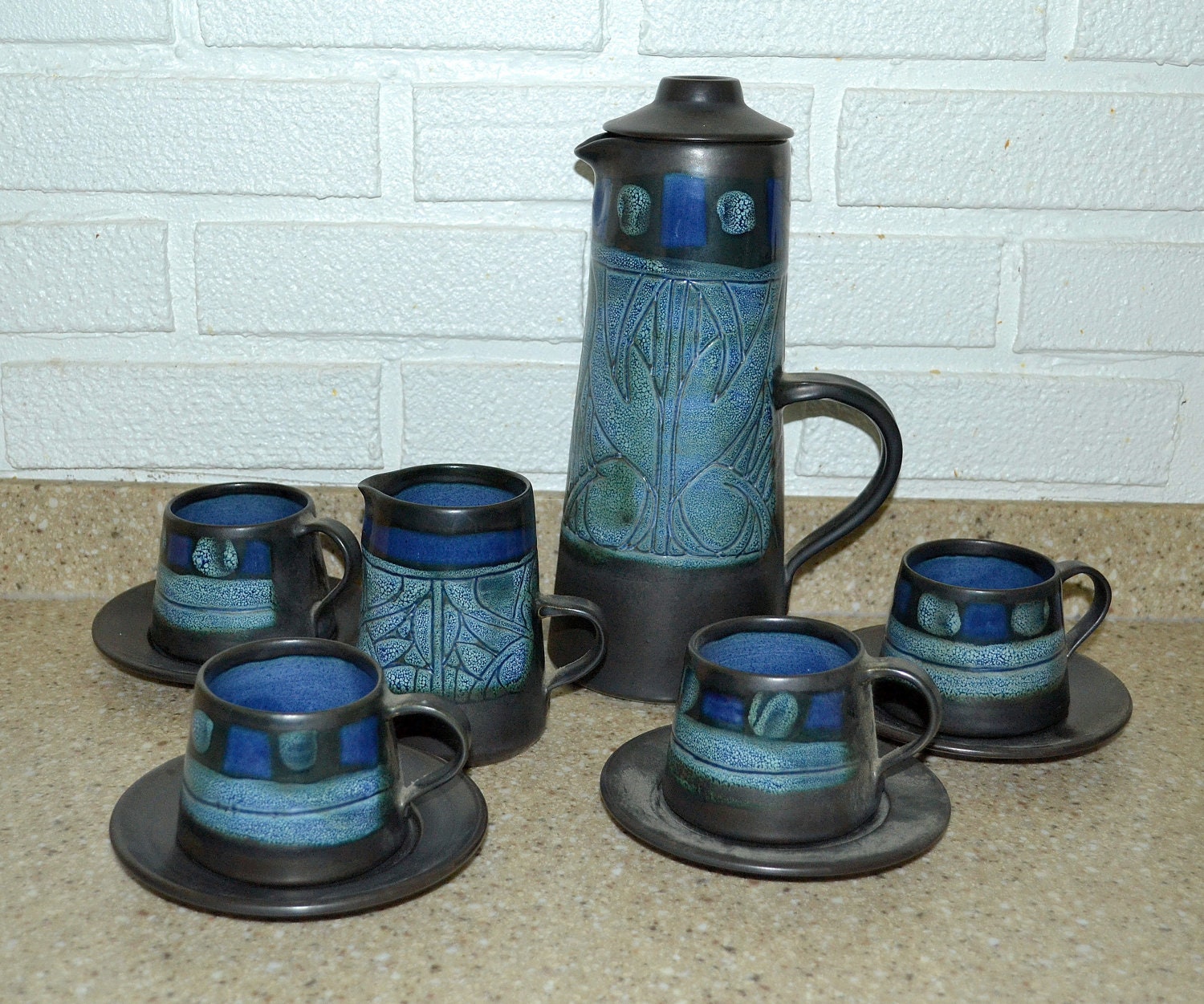 Celtic Pottery Newlyn Cornwall Celtic Medallion Coffee Set