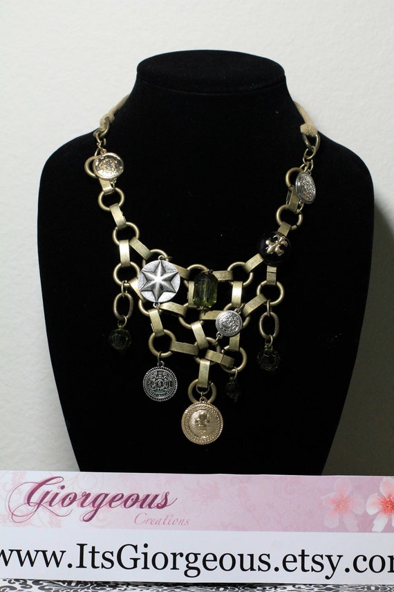 Metal Charm Statement Necklace