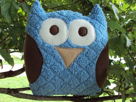 Items similar to Blue and Brown Stuffed Owl - Soft and Fluffy Plush Owl Pillow on Etsy