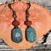 Green Earrings, Aqua Blue Green, Red Line Jasper, Natural Goldstone, Beaded