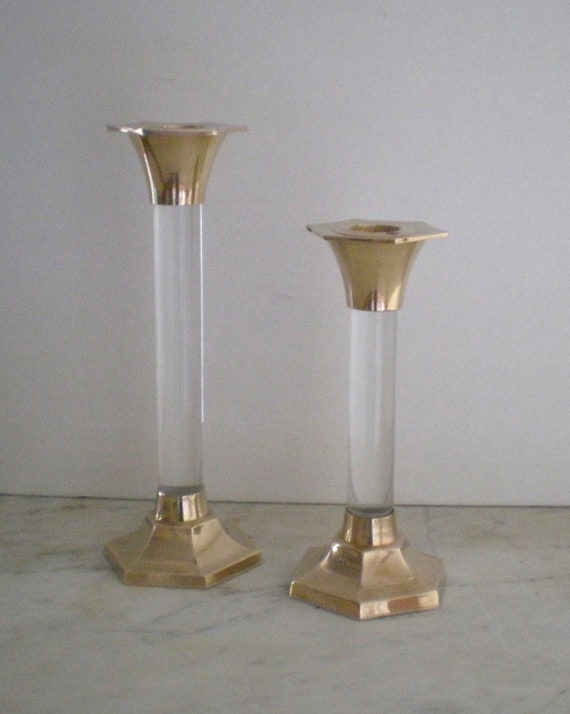 Vintage Lucite Brass Candle Holders by GreenZebre on Etsy