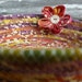 Tropical Fabric Coiled Basket Bowl with a Button Flower
