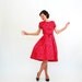 Vintage 1960s Silk Dress - 60s Floral Dress - Raspberry Red Floral Ikat Print